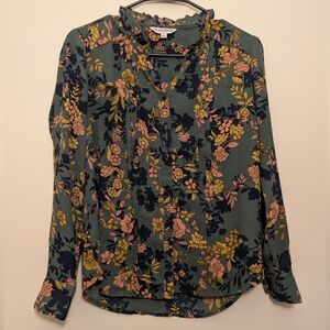 Nanette Lepore Green and Pink Floral Blouse